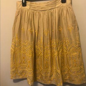 Anthropologie Yellow Embroidered Midi Skirt